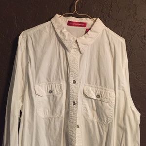 White cotton button down front blouse