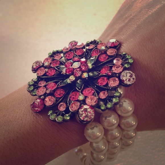 Jewelry - Pink and Green Jeweled Statement Bracelet