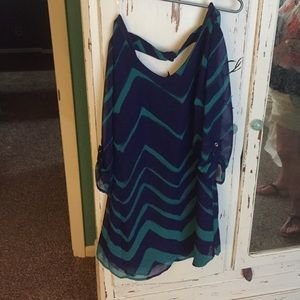Dark purple and teal quarter sleeve dress