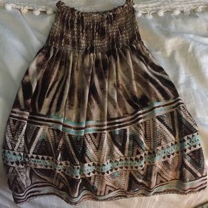 Mini dress or shirt. Strapless brown and teal