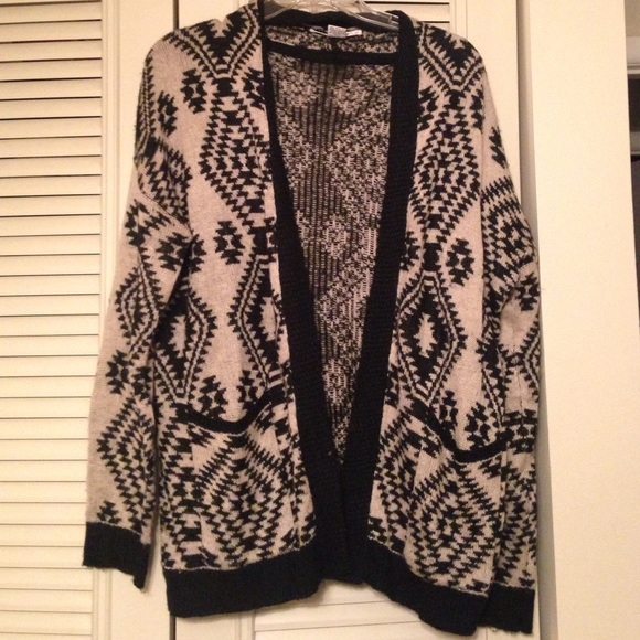 Cute black and cream printed cardigan sweater