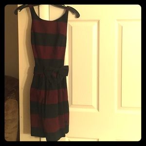 Maroon and blue dress with belt