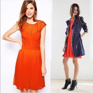 Karen Millen pleated dress sheer orange.