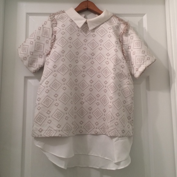 Collard-shirt with woven pattern, Size M