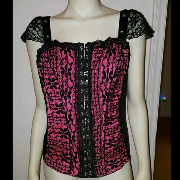 Black Laced Pink Corset Top