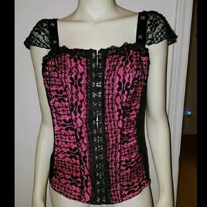 Black Laced Pink Corset Top