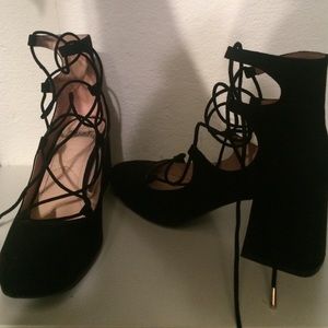 Zara Suede lace up stacked heel, size 6/36