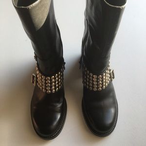 BCBG Black Studded Moto Boots. Size 6