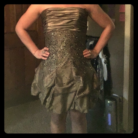 Olive green strapless Homecoming dress!