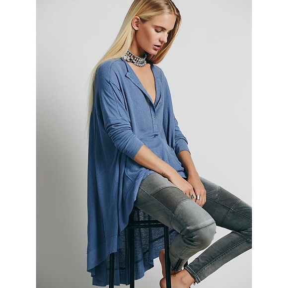 NWOT Blue Free People Benedict Canyon Henley - Picture 2 of 4