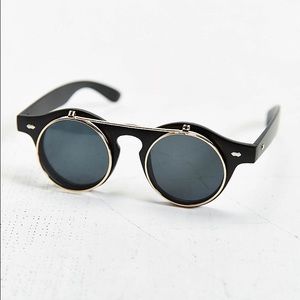 Retro Flip Black Round Sunglasses *FINAL PRICE