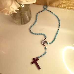 Light blue rosary necklace