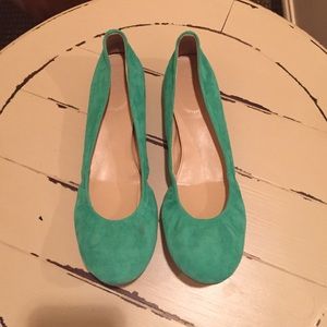 NWT chrome green j crew ballet flats