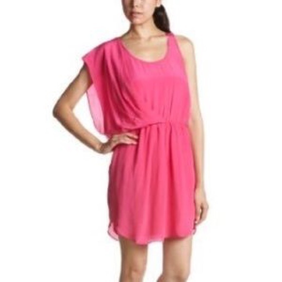 Greylin Pink Draped Shoulder Silk Dress