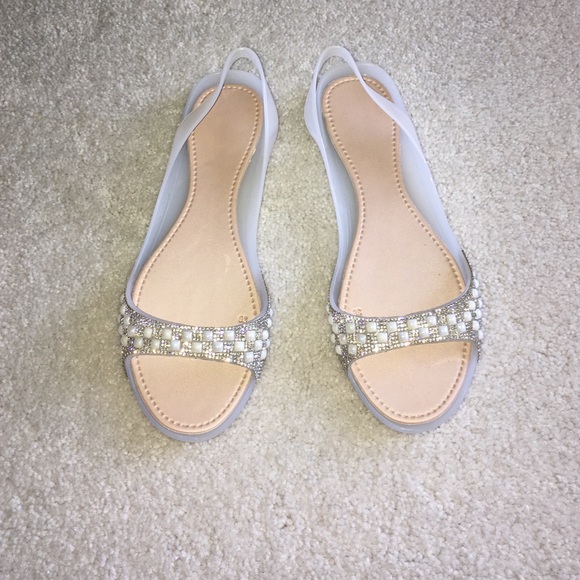 Plastic slingback flats rhinestones 7-7.5