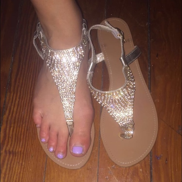 Gold and jeweled Chase and Chloe sandal, size 7