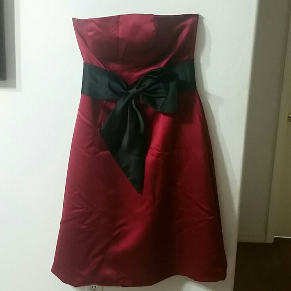 Burgundy red dress with black satin sash