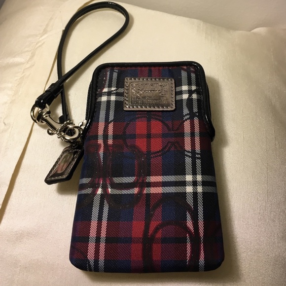 Coach poppy plaid wristlet