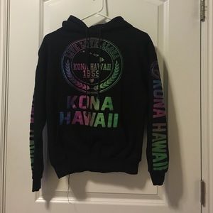 Kona, Hawaii rainbow and black hoodie
