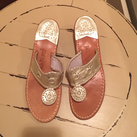 NWT in box Jack Rodgers gold classic sandals