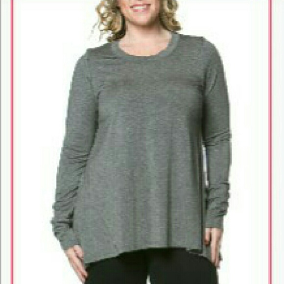 Ivory Modal Knit Crewneck Sidetail Tunic Top - Picture 3 of 3