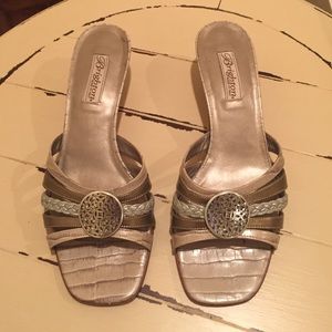 Beautiful Brighton classic slip on heeled sandals