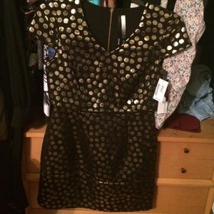 Black and metallic gold polka dot Kensie dress.