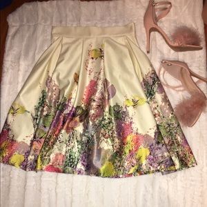Floral Satin Skater Skirt