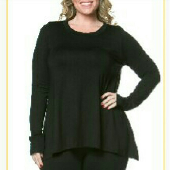 Black Long-Sleeved Crewneck Sidetail Tunic Top - Picture 3 of 3