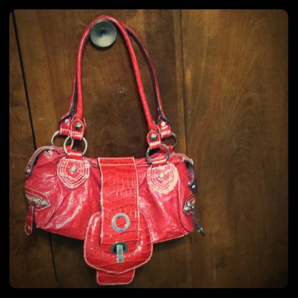 Red patent leather Guess purse