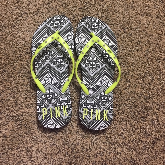 VS Pink patterned flip flops