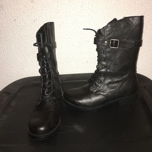 Black combat boots.