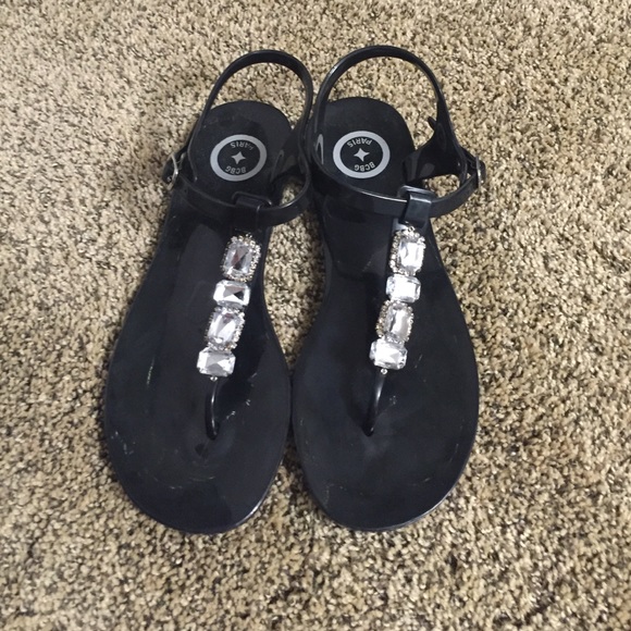 Black BCBG jewel jelly sandals