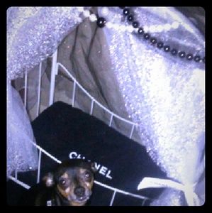 Chanel. Bed w canopy and pearls