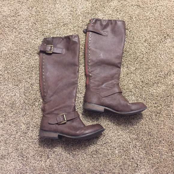 Brown leather knee high boots