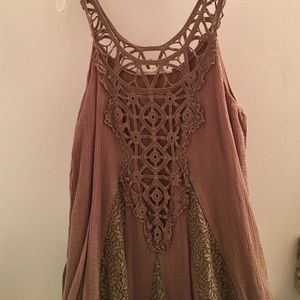 Brown lace crochet design flowy dress