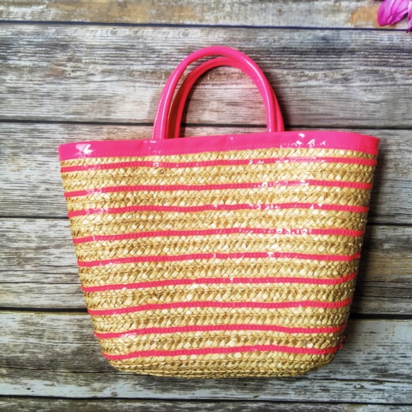 🚫 NFS 🚫 Mini Pink Sequined Straw Purse 💕 - Picture 2 of 4