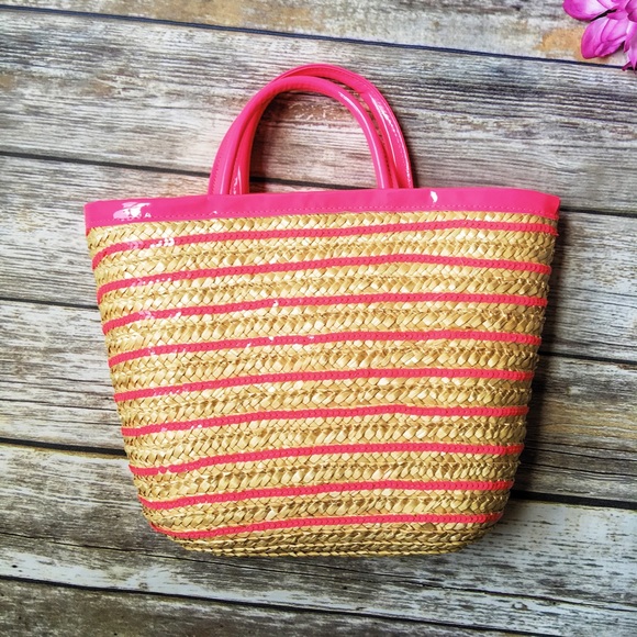 🚫 NFS 🚫 Mini Pink Sequined Straw Purse 💕 - Picture 3 of 4