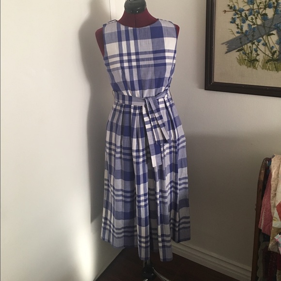 Vintage 80s does 50s summer blue plaid dress - Picture 1 of 4