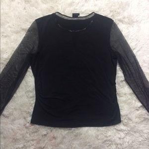 Black Mesh Sleeves/V Cut Top