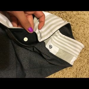 Grey Lululemon yoga pants.