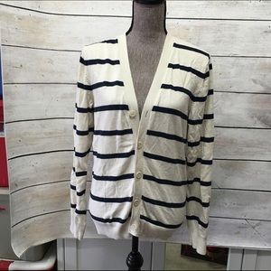 Cream and navy  blue striped boyfriend cardigan