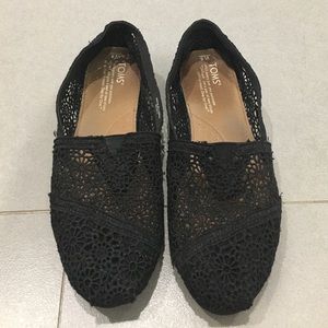 Toms Black Classic Crochet Slip Ons, Size 8W