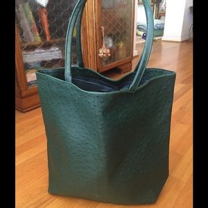 Green faux ostrich shopper