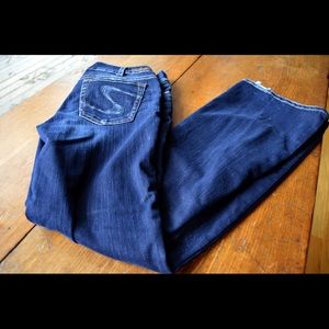 Silver, wide leg, dark wash jeans