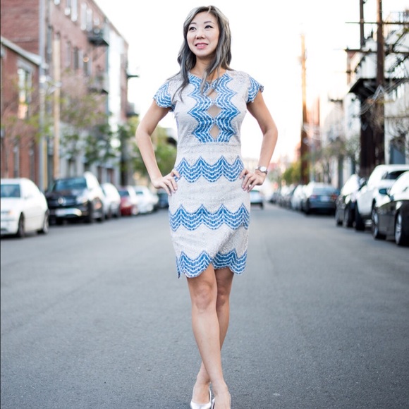 Scallop Gray Blue Lace Dress