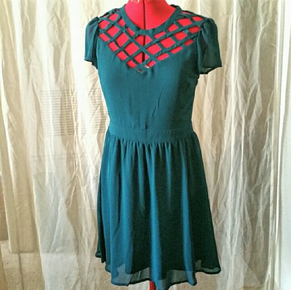 Teal Caged Fit & Flare Dress