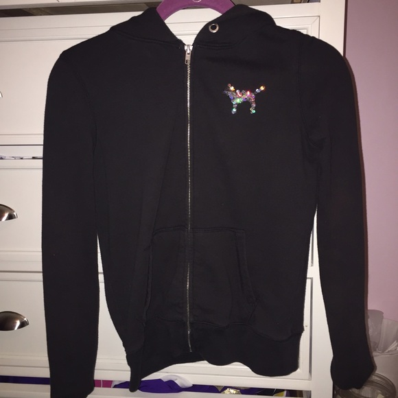 All black Pink hoodie with sequins.