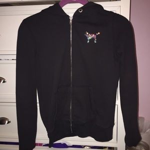 All black Pink hoodie with sequins.
