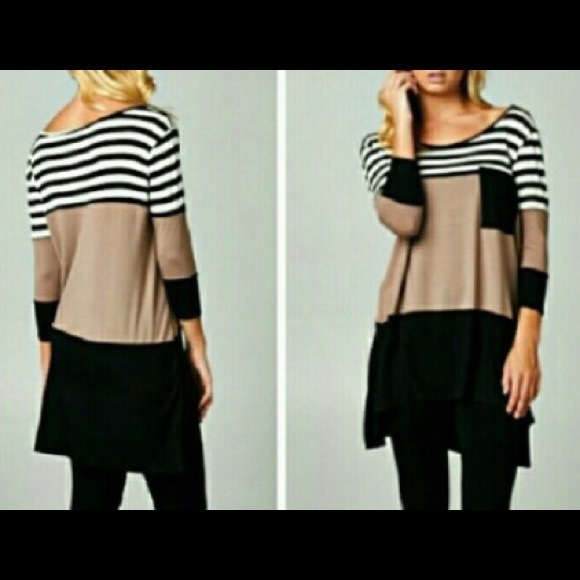 Taupe Color Block Tunic S, M, L, - Picture 2 of 2